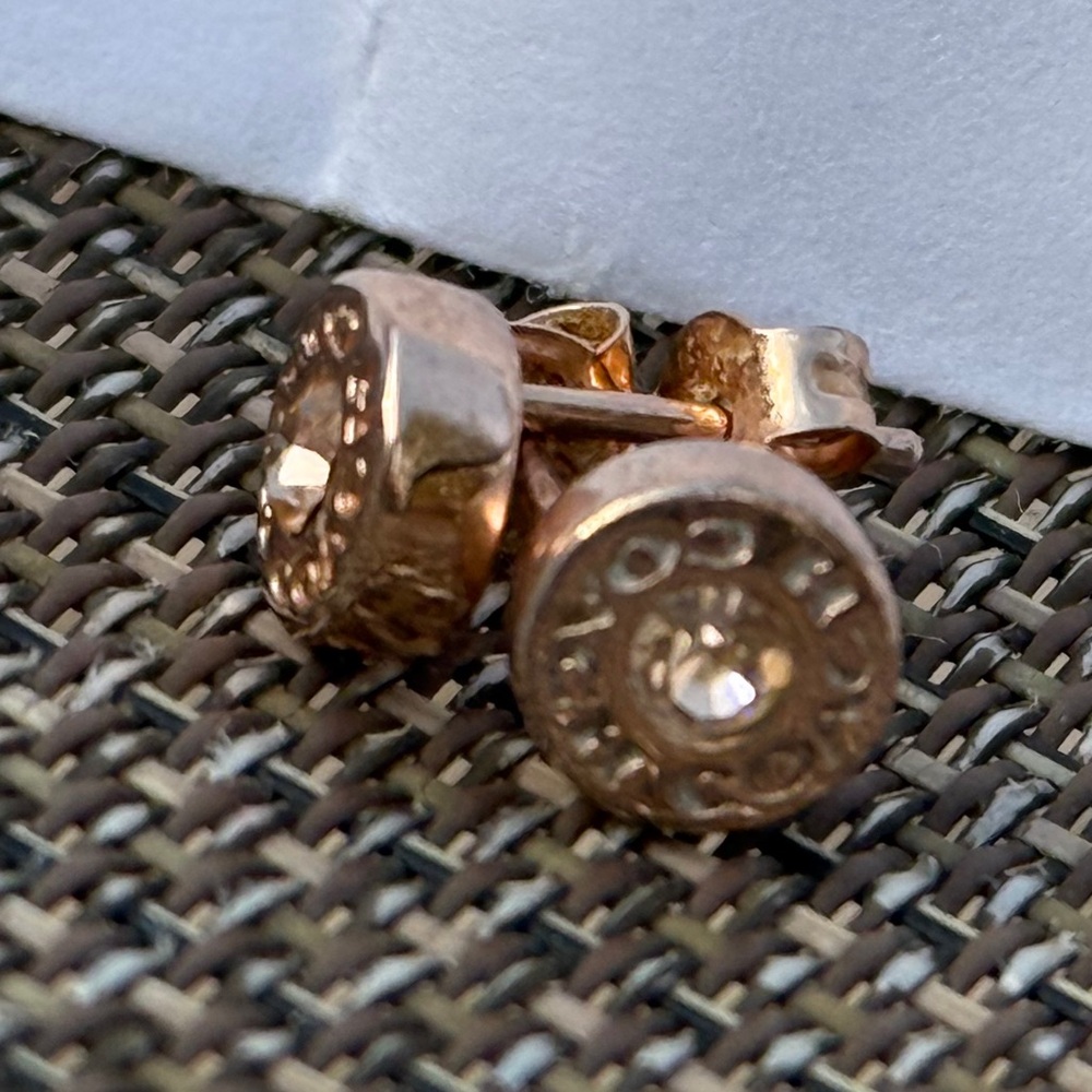 Coach Rose Gold Stud Earrings with Pavé Stones - Picture 3 of 4